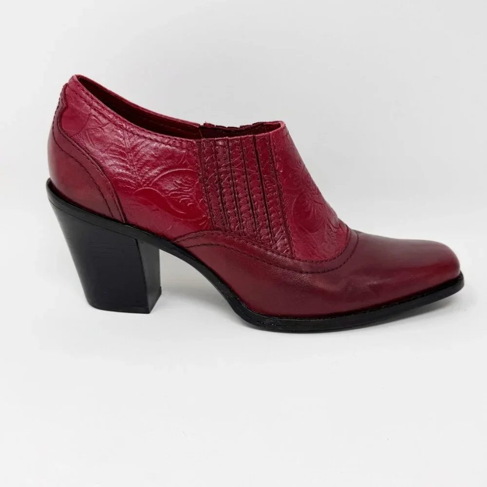 Antonio Melani Womens Red Embossed Leather Western Slip On Bootie  Size 6 - Picture 2 of 9